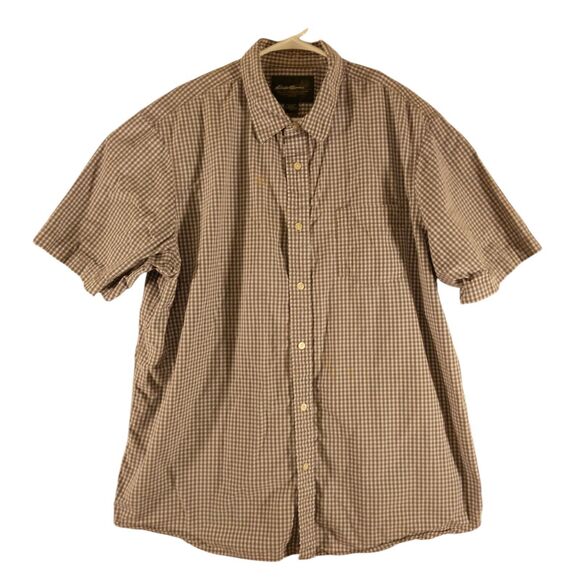 Eddie Bauer shirt mens XL XLarge gray checker plaid short sleeve button hiking - Picture 1 of 7